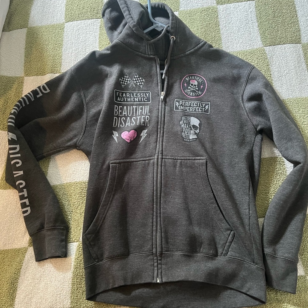 Beautiful Disaster Black Hoodie with assorted logos. “Fearlessly Authentic”, etc